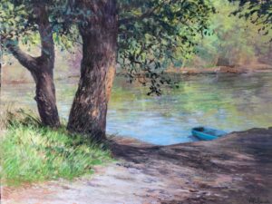 26212Bord de la creuse en barque-aurore puifferrat pastelliste